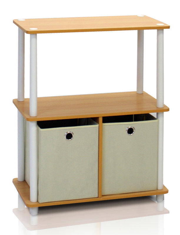 Joseph 2-Bins Multipurpose Storage Shelf Bookcase, Beech