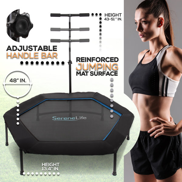 SereneLife 40 Foldable Mini Trampoline, Fitness Rebounder with Adjustable  Foam Handle, Exercise Trampoline for Adults Indoor/Garden Workout