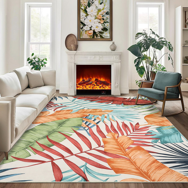 Modern Machine Washable Rug with Rubber Non-Slip Backing for Living Room, Dining Room, Bedroom, Office & Playroom