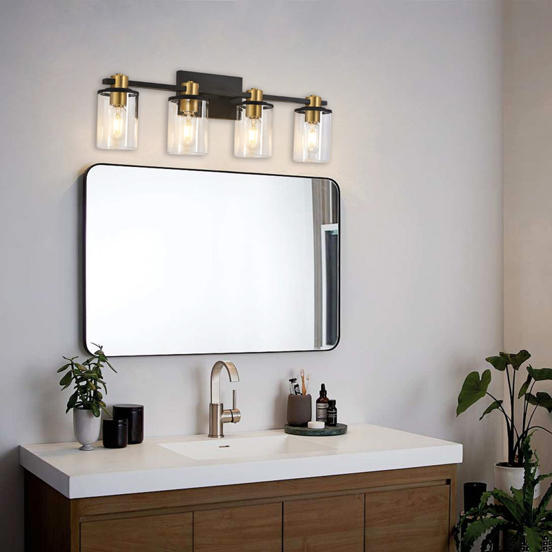 Éclairage de salle de bain à 4 lumières à intensité variable noir et or