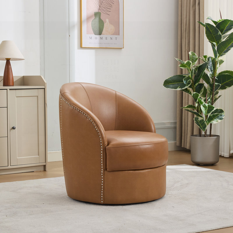 Traci pivotant en cuir à grain supérieur avec rotation à 360 °, design Mid-Century moderne pour le salon et le bureau