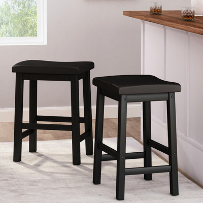 24in Saddle Counter Stool, Black Wood, Enhances Serving Area, 17.44in D X 14.37in W 23.81in H, 12.03lb Wooden Area Enrapturing,