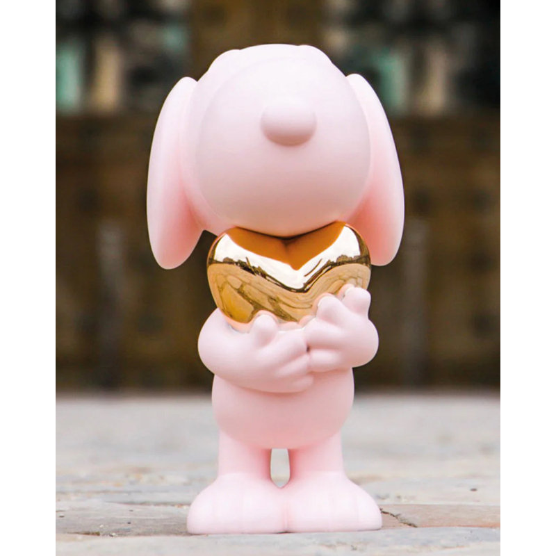 Snoopy HEART Matt Black with Chrome Gold Heart 21.5in, 8" H x 15" W x 11" D, Pink/Gold
