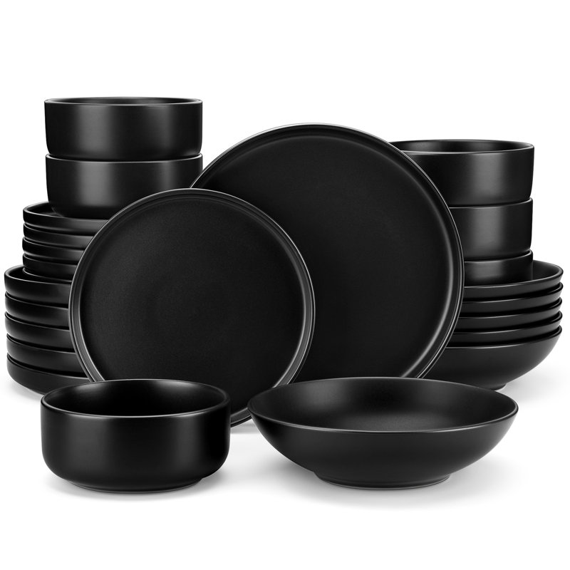 24 Piece Stoneware Dinnerware Set - Service for 6, Black