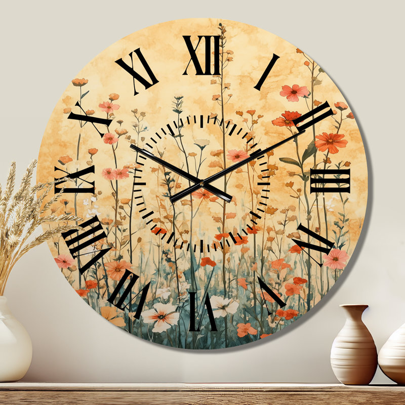 Fleurs sauvages naissantes - Horloge murale florale en métal, Médium