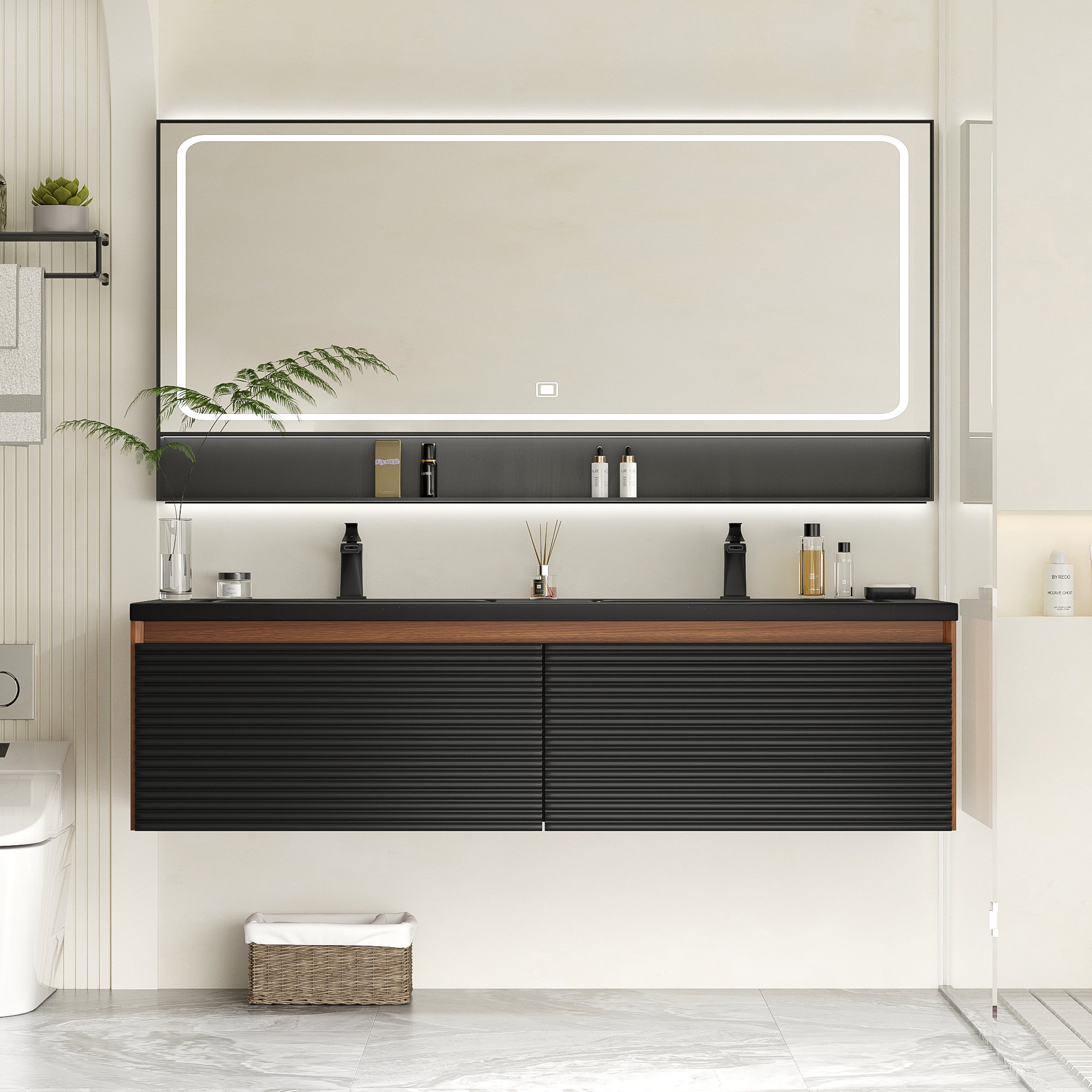 Prolaxite Prolixity Wall-Mount Double Bathroom Vanity With Resin Top | Wayfair