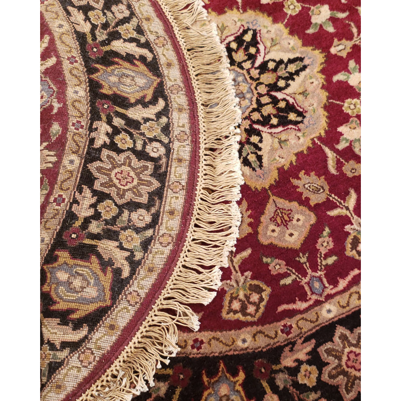 Tapis bourgogne / noir en laine noué à la main Ella-May Tabriz, Rond 9 pi