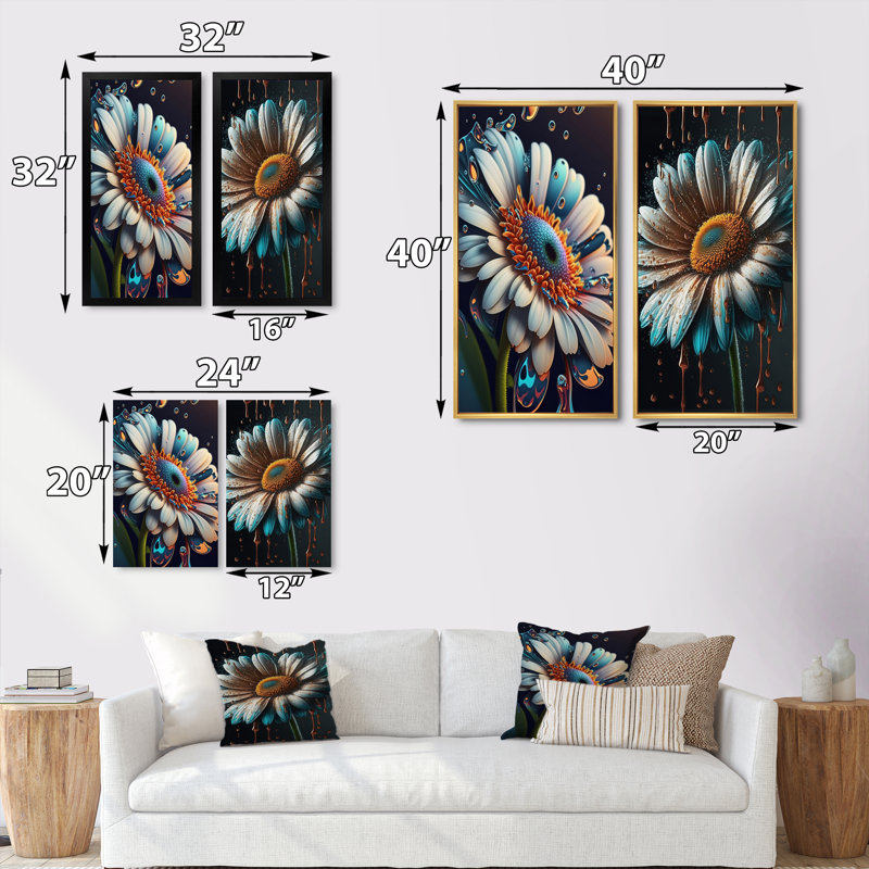 «Modern Blooming Daisy», ensemble de 2 reproductions, H 40 po x l 40 po, Toile tendue