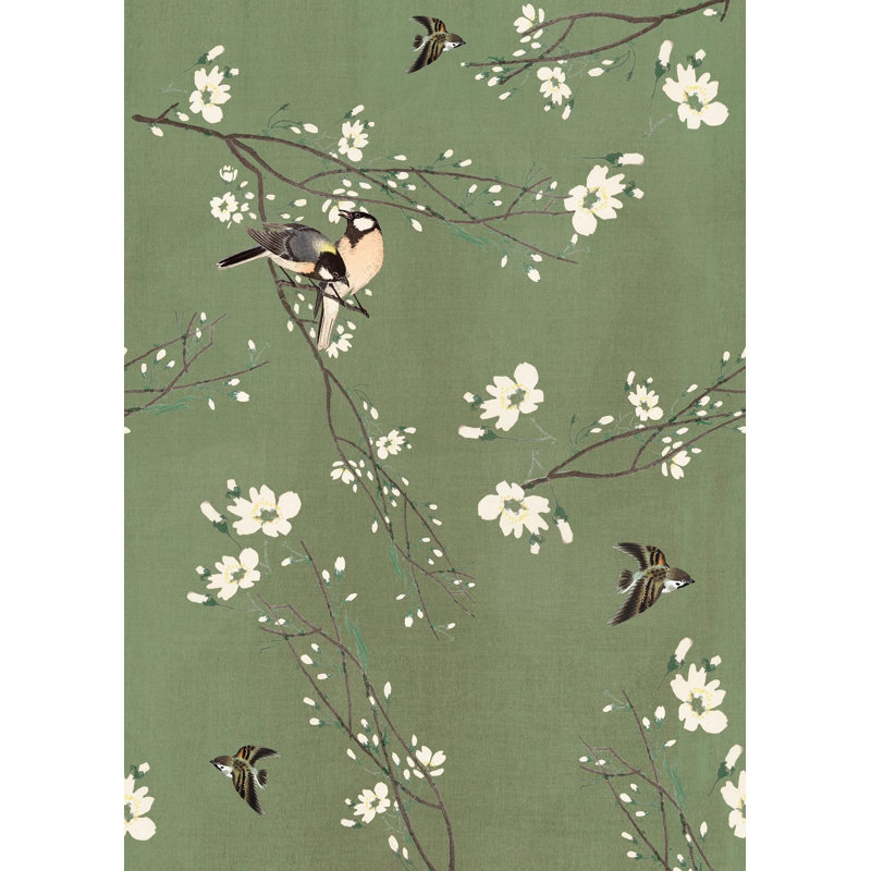 Superfresco Easy Birds & Blossom Print To Order Mural, 200cm L x 280cm W, Green