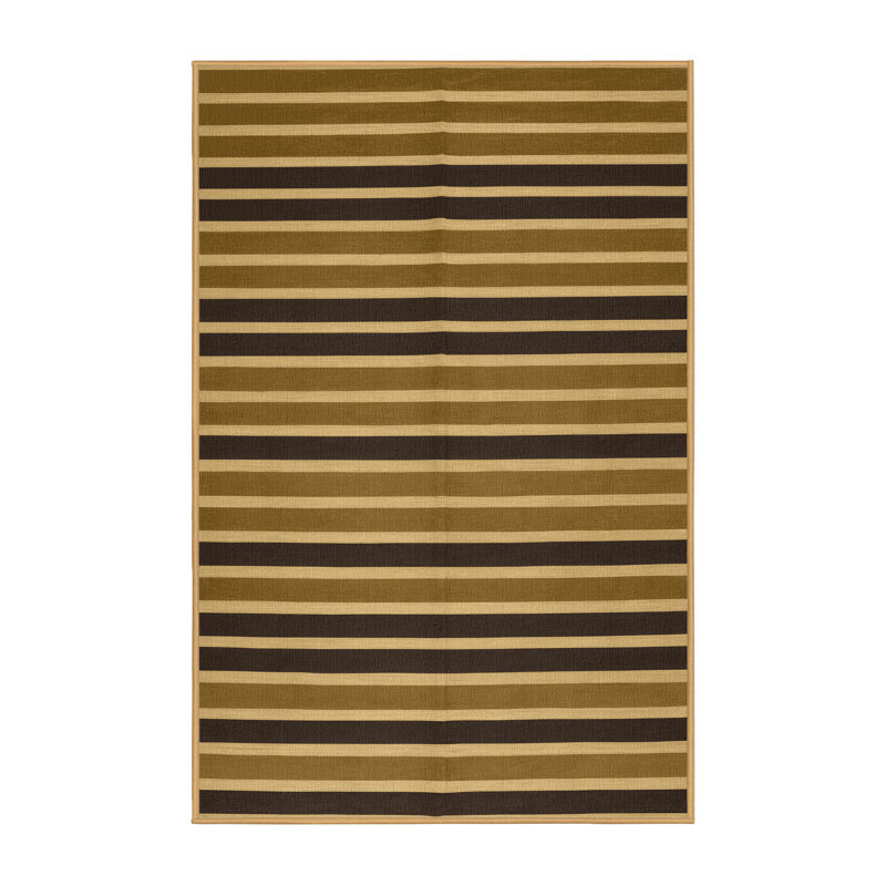 Machine Washable Horizontal Stripes Brown Area Rug, Rectangle 3' x 5'