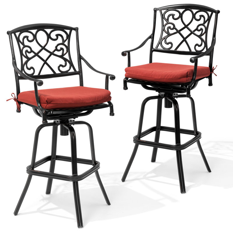 Kenya Powder Aluminum Swivel 29.65'' Bar Stool with Sunbrella® Cushion, Red