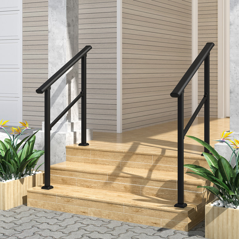 Coucheta 2-Pack Hand Rails For Outdoor Steps, 2 Step Metal Stair Railing Kit, Outdoor Steel Railings For Porch, Deck & Concrete Steps, Safe Hand - View #4