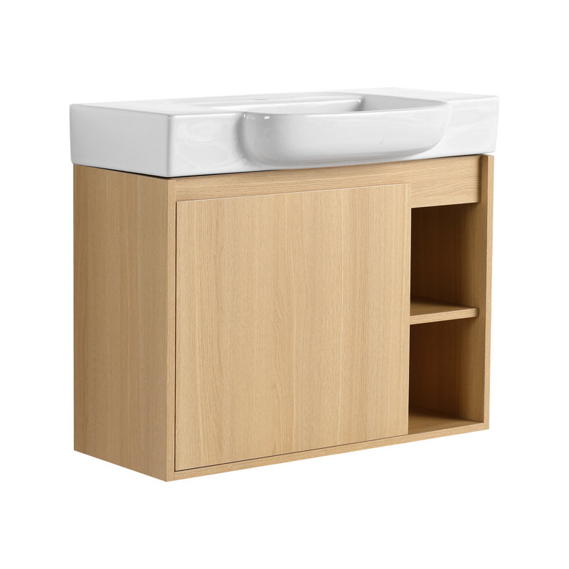 Meuble-lavabo mural compact, 27", Chêne clair