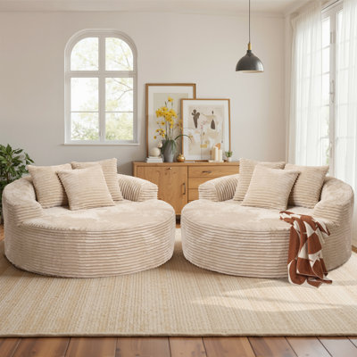 58.28" Wide Oversized Round Chaise Lounge Chair, Cloud Large Circle Chair With Plush Upholstered Modern Soft Big Single Couch, No Assembly Required (s by Mercer41