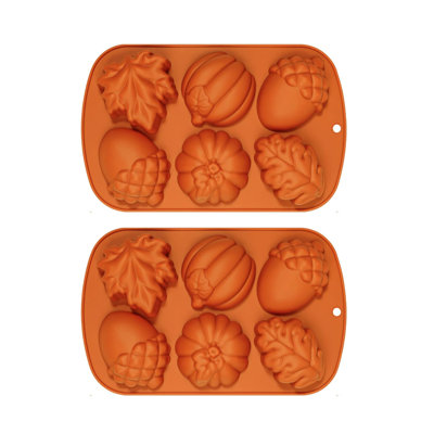 Moules à gâteau d'automne en silicone, feuille d'érable 3D, gland et citrouille pour Halloween, action de grâce et cuisson d'automne, 2 pièces