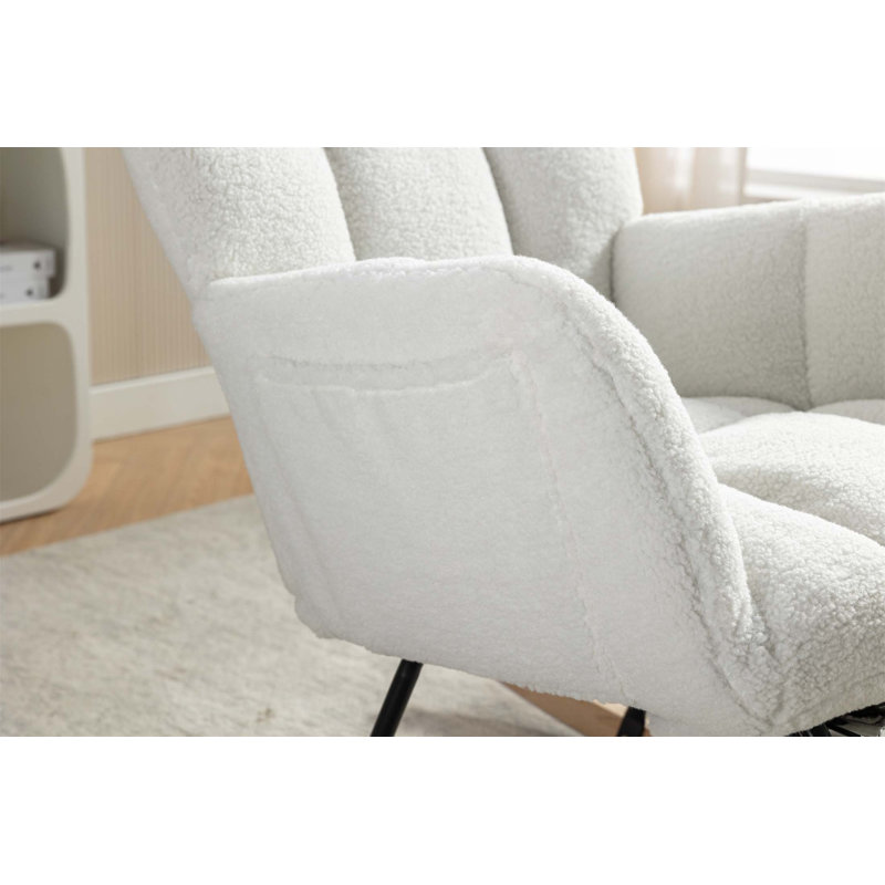 Chaise berçante en tissu Teddy, Ours en peluche ivoire