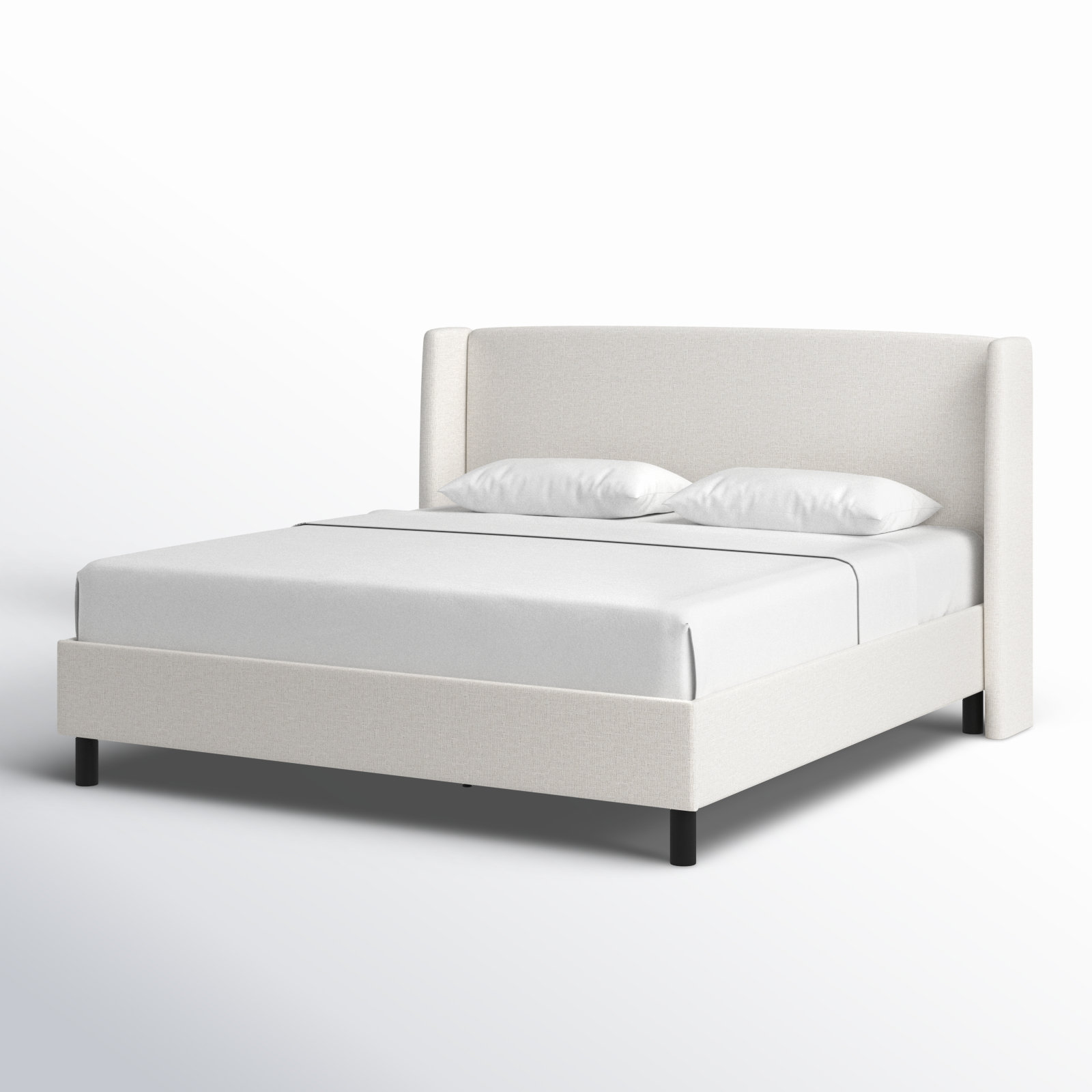 Tilly Linen Upholstered Wingback Bed, King, Zuma White