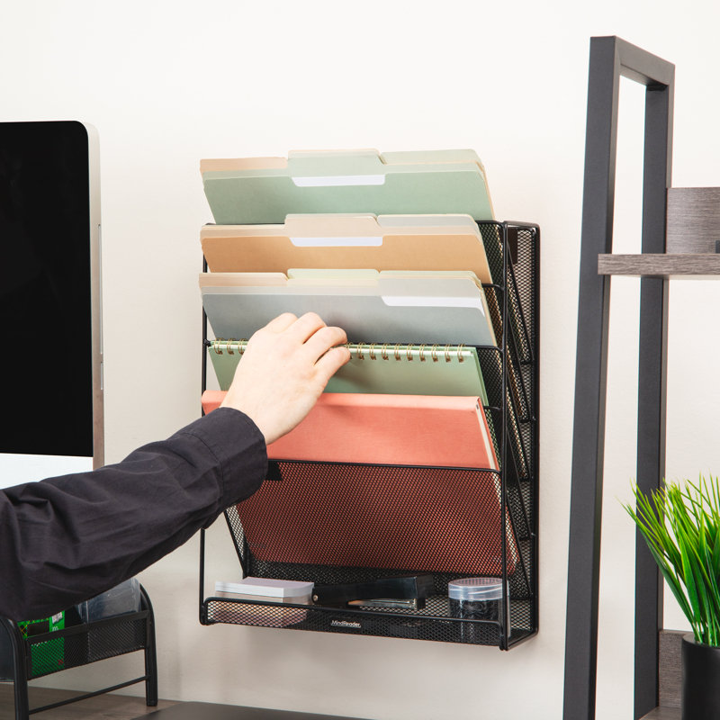  Rangement vertical à 5 niveaux, organiseur de bureau, fixation murale, bureau, filet métallique, L 12,75 po x l 4 po x H 16 po