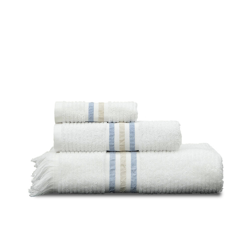 Ensemble de 3 serviettes en coton Aura, Blanc / Bleu