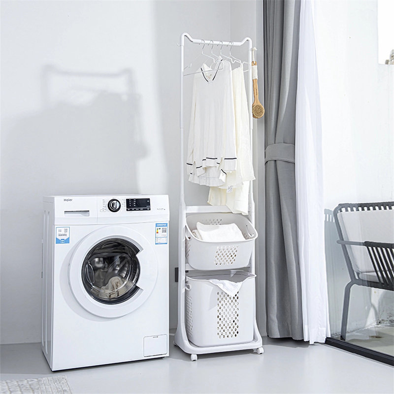 2-Tier Laundry Hamper Sorter With Hanging Bar