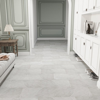 24 po x 12 po X P 24 po Plancher de vinyle imperméable L Click Lock Spc, marbre gris (paquet de 20 pieds carrés / 10)
