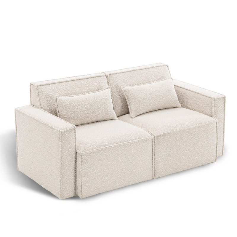Taufner 66'' Square Arm Modular Loveseat, White Polyester Blend