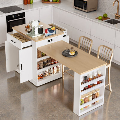 Extendable Island With Power Outlet, Drawers, Double-side Storage, And Open Shelves by Lark Manor
