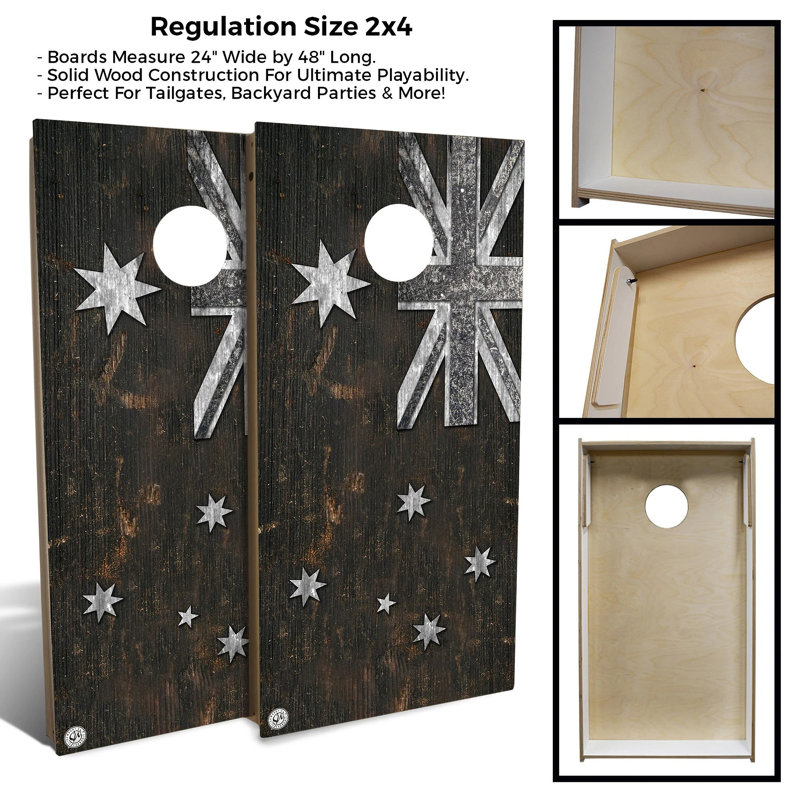 Ensemble de 2 panneaux de cornhole à thème drapeau 2 pi x 4 pi avec étui et lumières, Australie, Gris