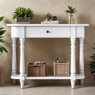 Console étroite de 36,02 po avec coin incurvé, table de hall d'entrée rétro avec tiroir et tablette, tables de canapé pour l'entrée, le couloir et le salon