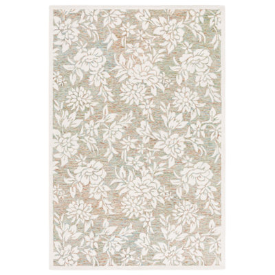 Emilliano 758 Hand Tufted Wool/Cotton Floral Indoor Use Only Rug in Green/Ivory