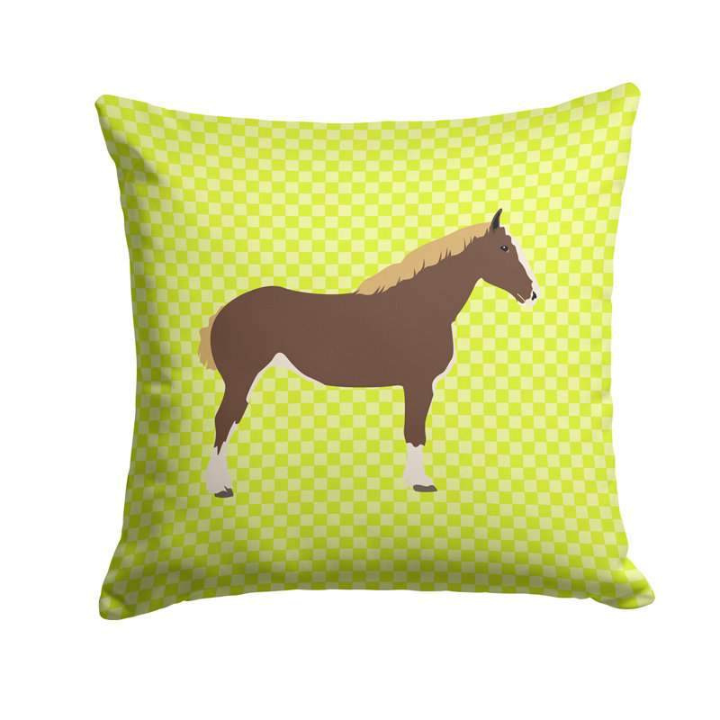 Horse Check Square Fabric Outdoor Throw Pillow, Green, 14" x 14"