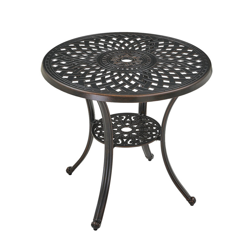 31'' Round Cast Aluminum Outdoor Dining Table with 1.9'' Umbrella Hole, Bronze