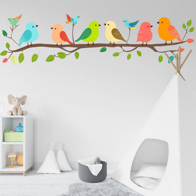 Colorful Birds On Branch Wall Decal Nursery Wall Sticker Kids Room Animal Wall Art Removable Mural Decor, 079Gm