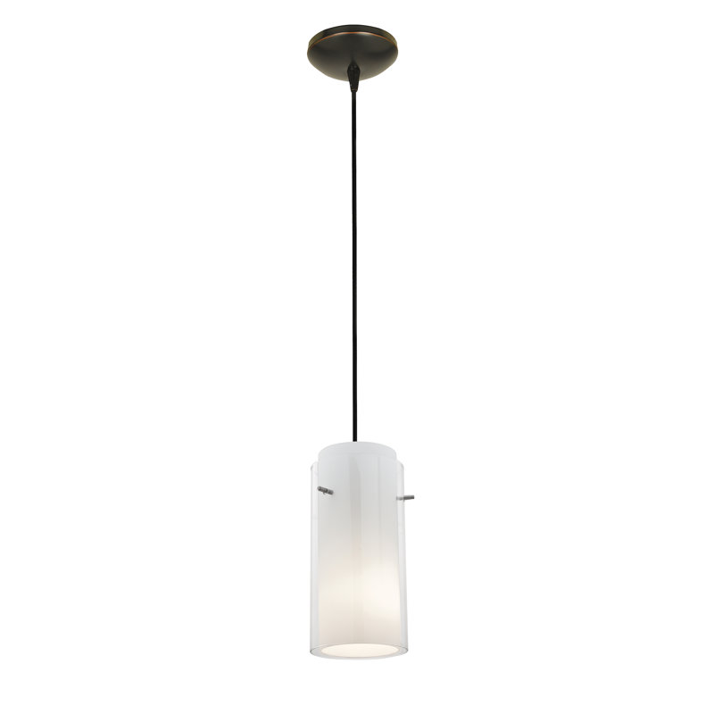 Luminaire suspendu cylindrique à 1 lumière Clarksburg, Opale transparente, Bronze huilé