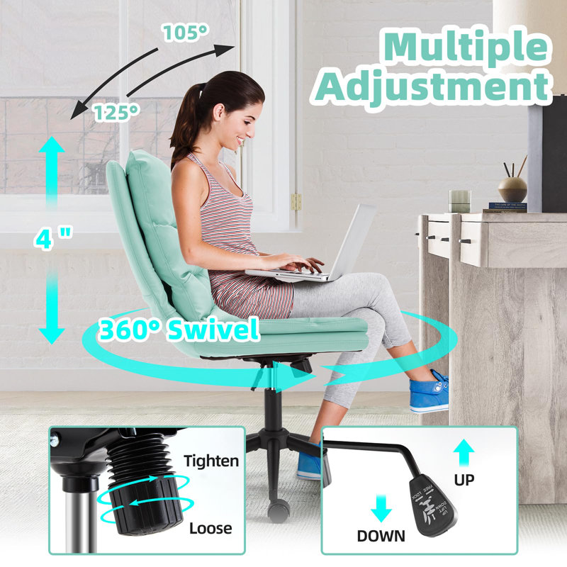  Pu Leather Makeup Vanity Chair Armless Office Chair, Mint Green