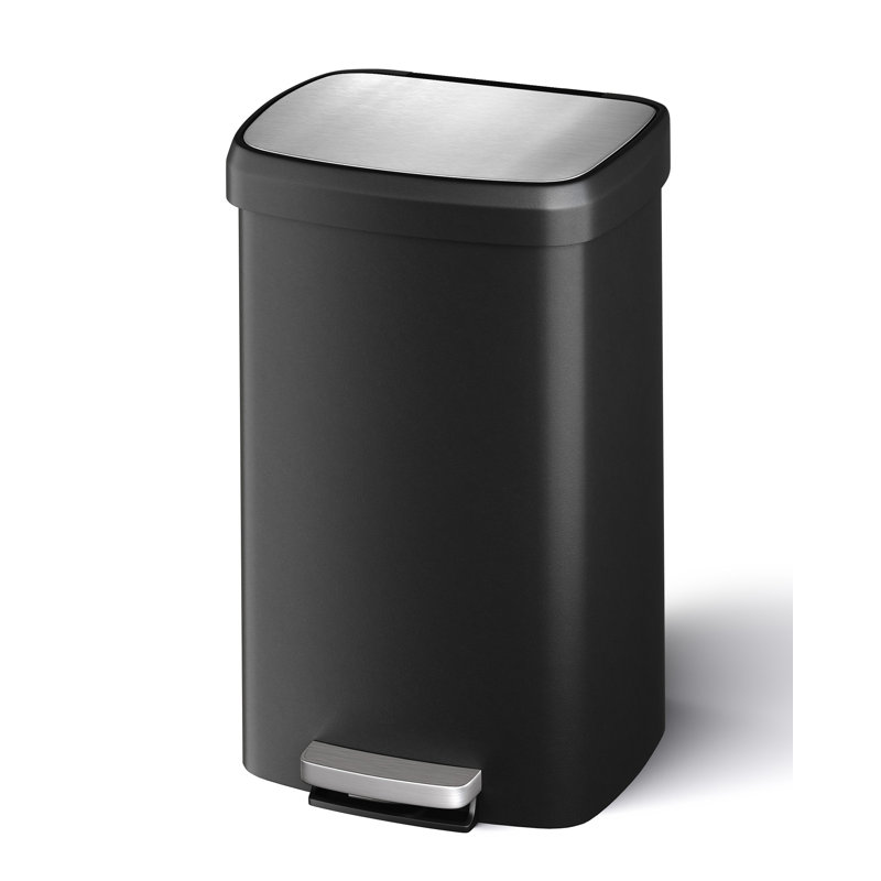 Poubelle de cuisine à pédale - 13 gallons / 50 litres, plastique noir durable, couvercle à fermeture en douceur, antirouille, rebord de doublure, poignée arrière - grande poubelle, noir
