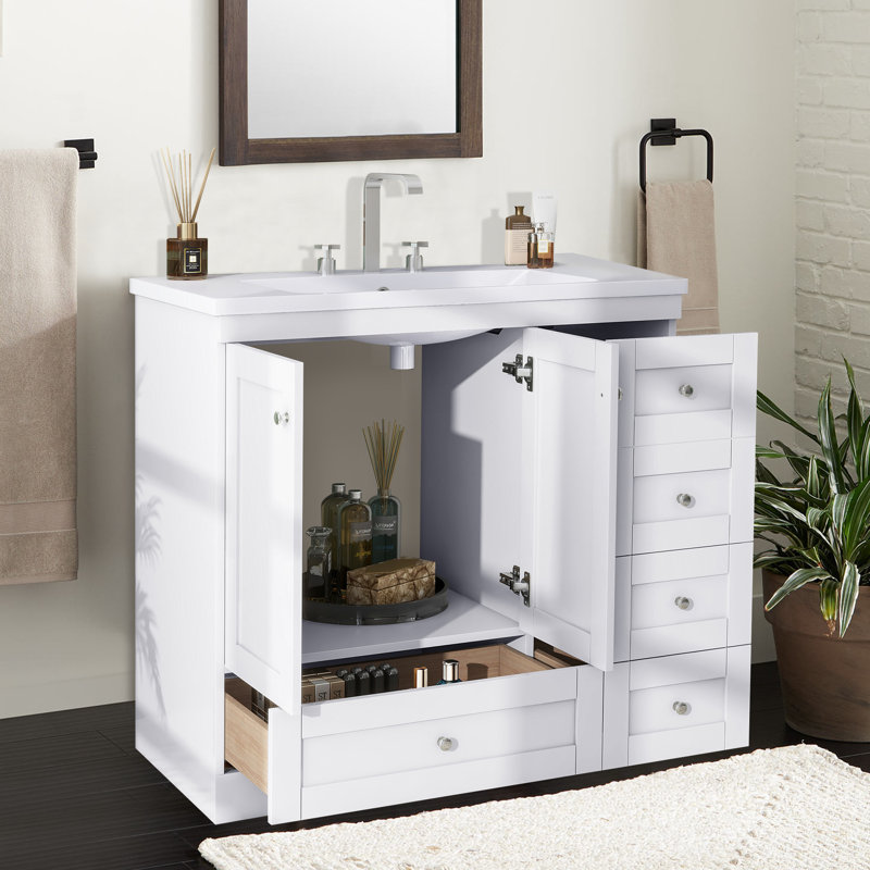 Meuble-lavabo sur pieds 36 po style Shaker, Blanc