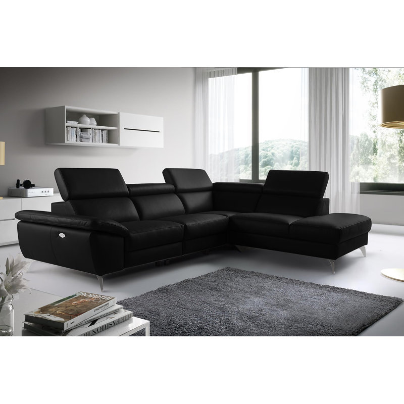 La Crosse Genuine Leather Corner Sofa, Right Hand Facing, Black