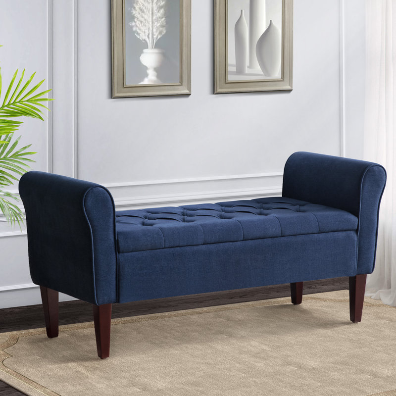 Banc de rangement en polyester touffeté, Bleu, H 23,6 po x l 48 po x P 18,9 po