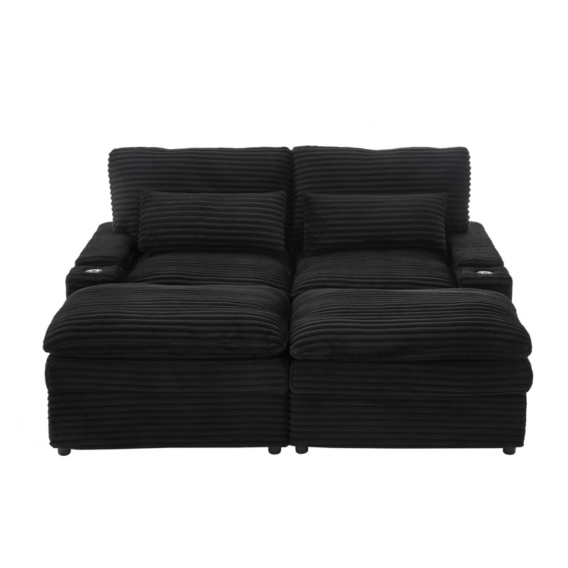 Loveseat Sofa 70.9" Free-Combined Sectional Convertible Sofa Bed With Storage Space, Two Movable Ottomans, Four USB Ports And Two Cup Holders For Living Room