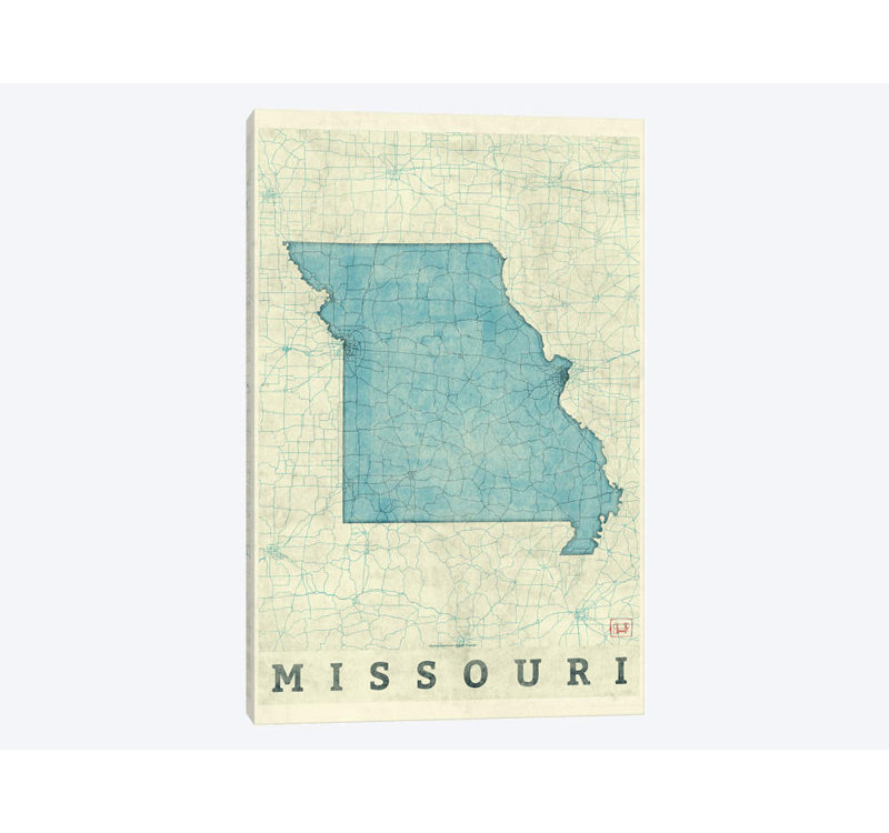« missouri map », reproduction d’impression sur toile, H 60 po x l 40po x P 1,5 po, Toile avec cadre noir, Pas de tapis