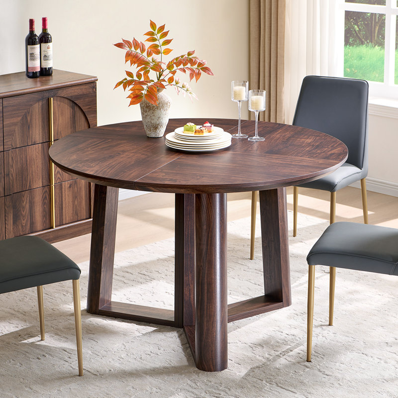 47" Round Dining Table For 6 With Triangular Structure Pedestal Stable Base, Circle Kitchen Tables For Dining Room, Kitchen