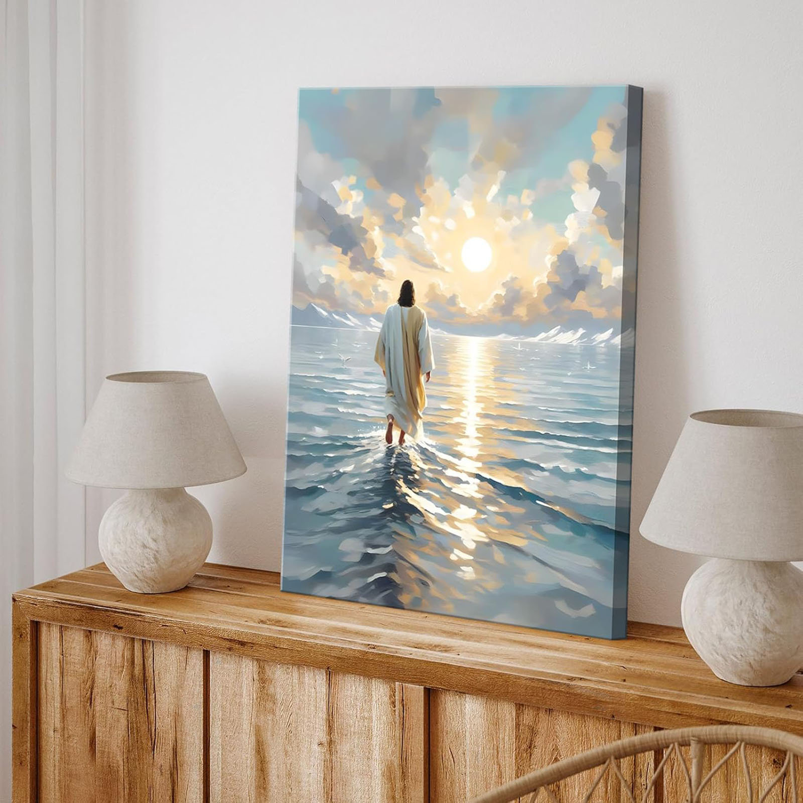 Charlton Home® Jesus Walking On Water Canvas Wall Art Christian God ...