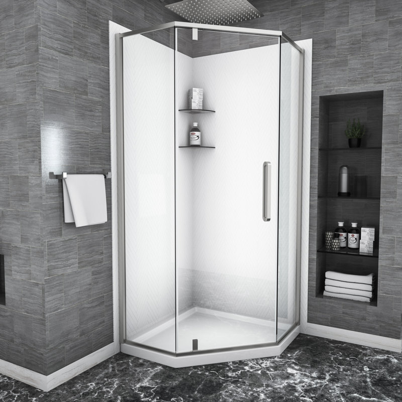 Cabine de douche semi-anglaise, 34-1 / 8 "X 72", Nickel brossé - Porte décorative de salle de bain fonctionnelle, addition