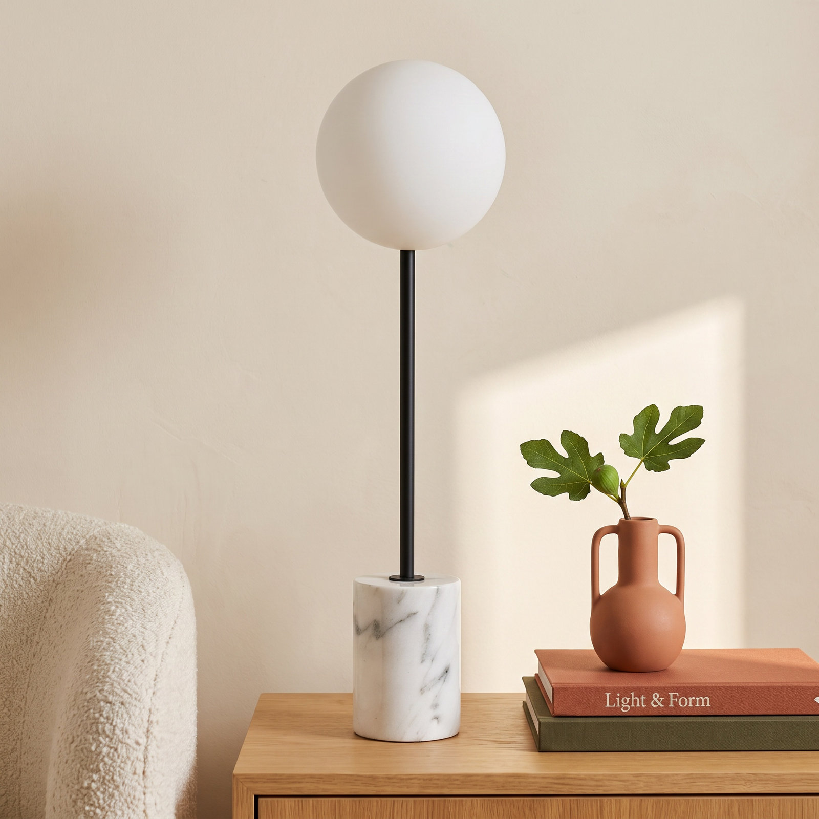 Yearby Genuine Marble Table Lamp, Frosted White, Black