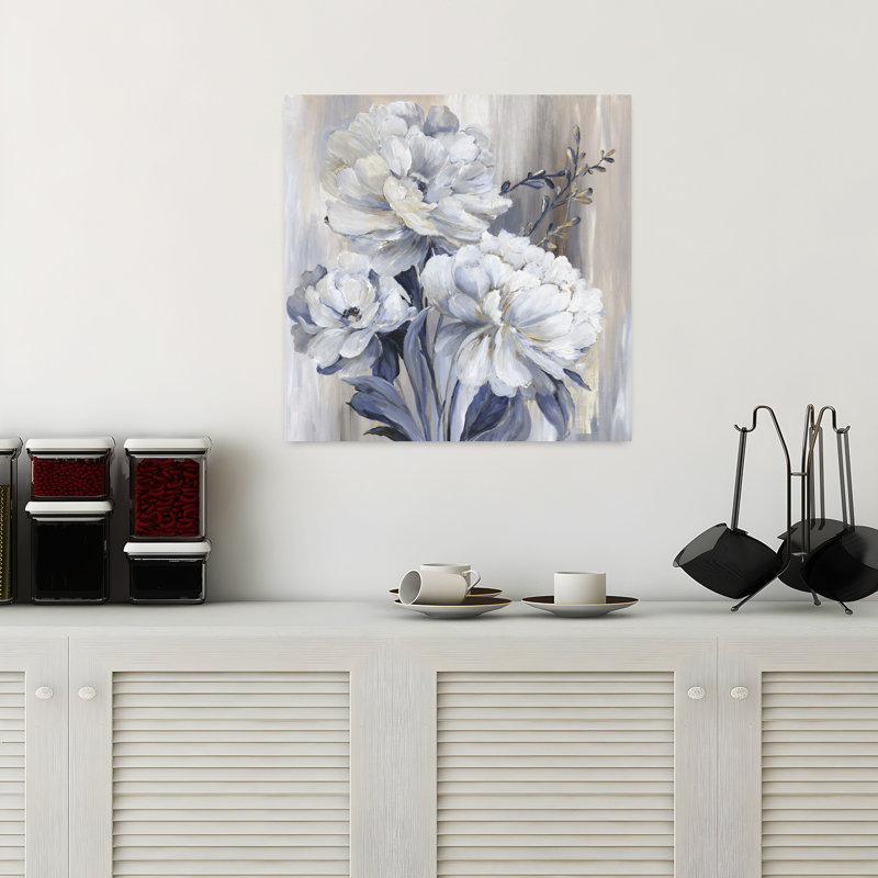 Art botanique bleu contemporain, H 18 po x l 18 po