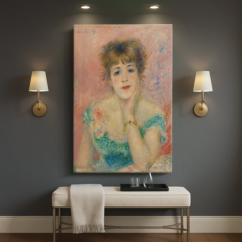 Portrait de l'actrice Jeanne Samary - Toile tendue avec châssis par Pierre-Auguste Renoir, 40 po x 60 po