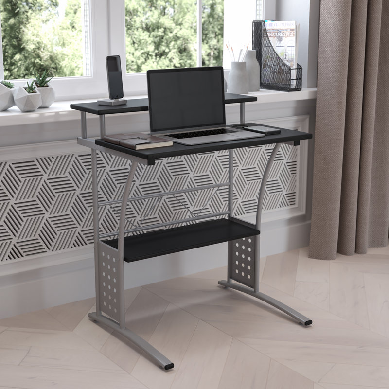 Computer Desk with Top and Lower Storage Shelves, Black