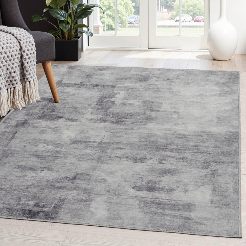 Tapis abstrait lavable à la machine avec envers antidérapant Amott, Rectangulaire 4 pi x 6 pi, Gray, 0.28"