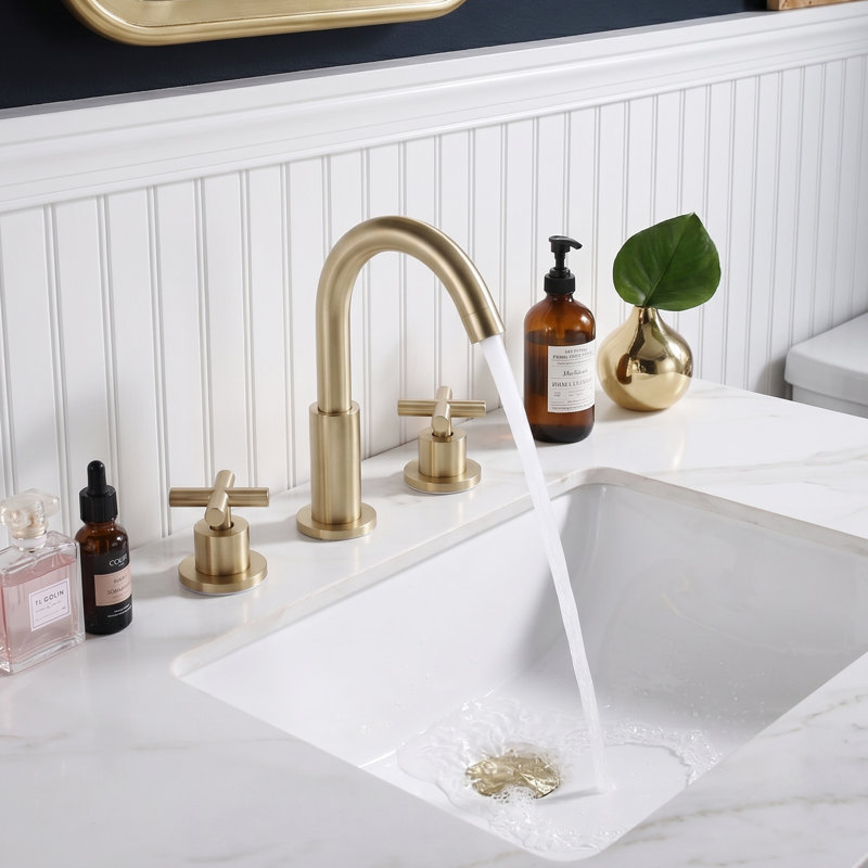 Robinet de lavabo de salle de bain à 2 poignées en laiton massif avec bonde, Or brossé